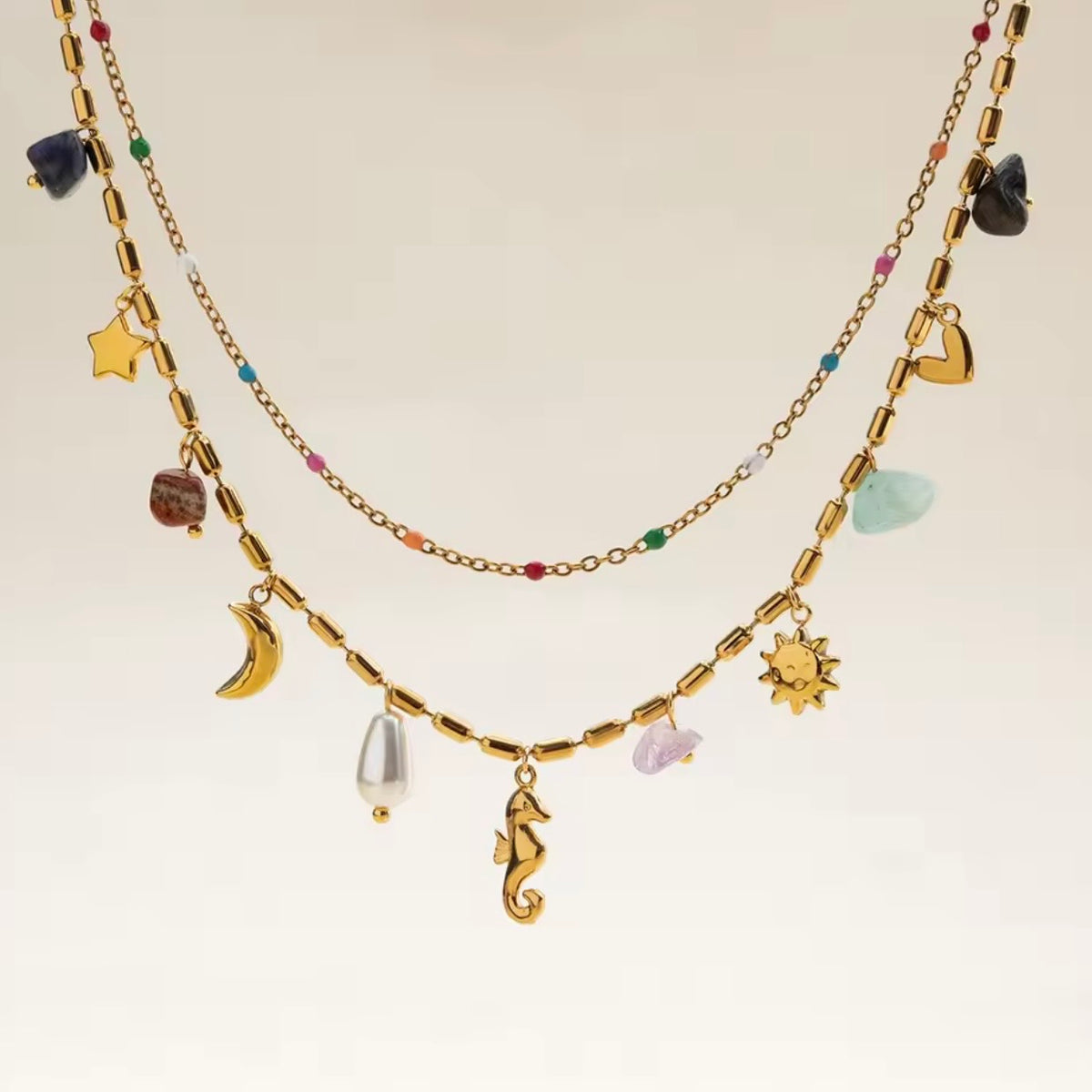 Frankie double Charm Necklace (preorder - arriving end March) - Little Bird Designs