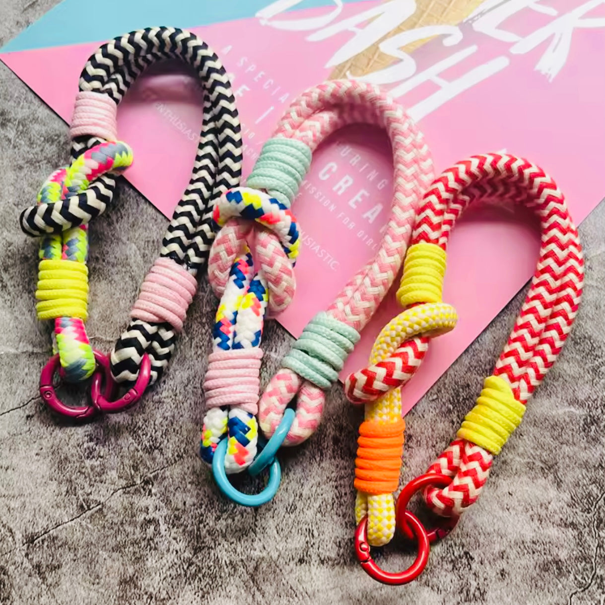 Colour pop rope keyrings - Little Bird Designs