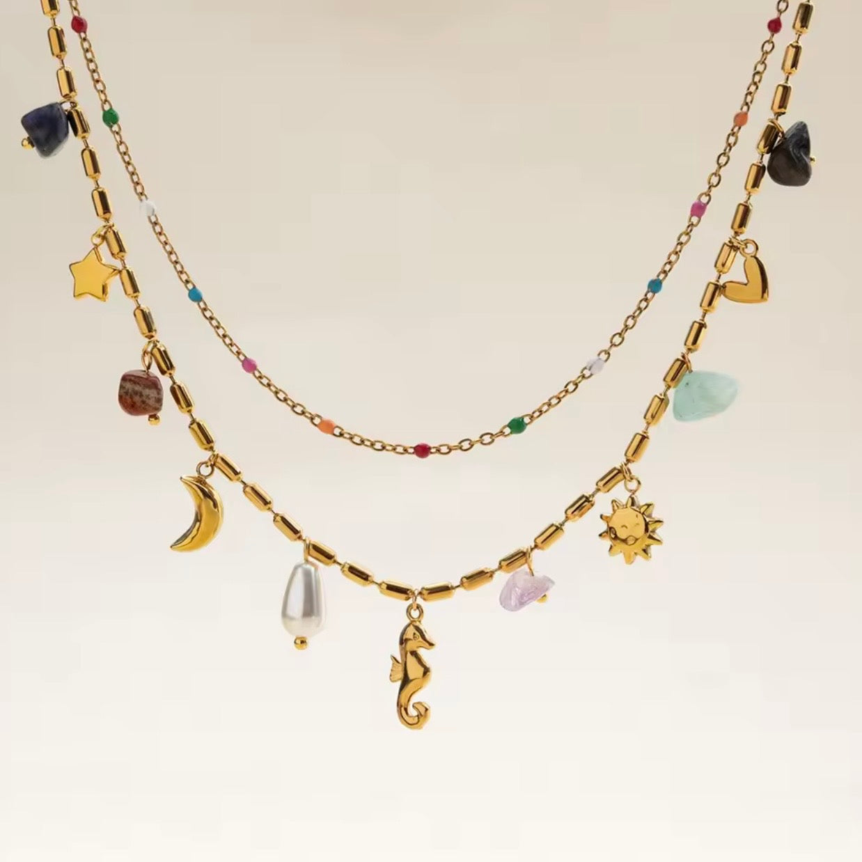 Frankie double Charm Necklace (preorder - arriving end March) - Little Bird Designs