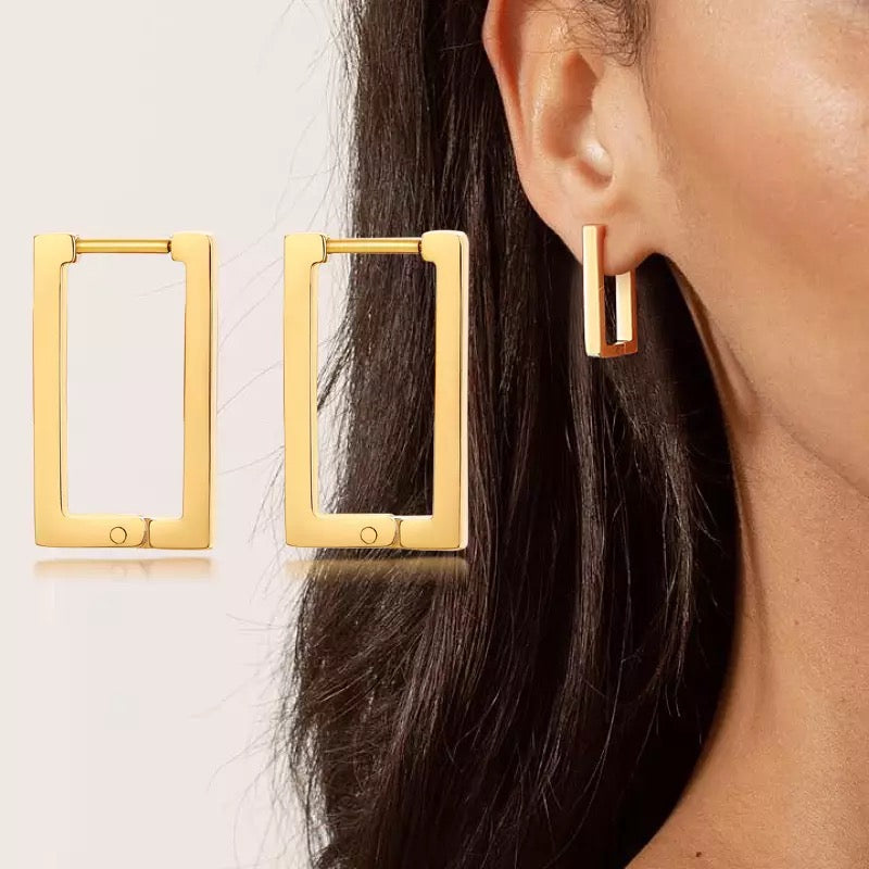 Clips rectangular hoops earrings in 14k of gold plated – Raf Rossi Gold  Plated